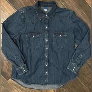 Old Navy Women's Western Style Pearl Snap  Button-Down Shirt Sz L